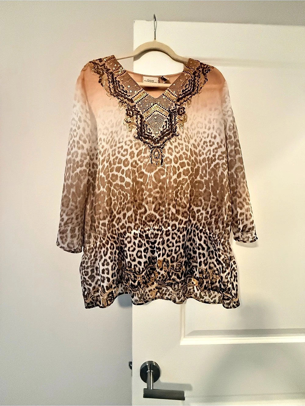 chico's Animal Print Blouse in Brown & Pink Size 3 Like New